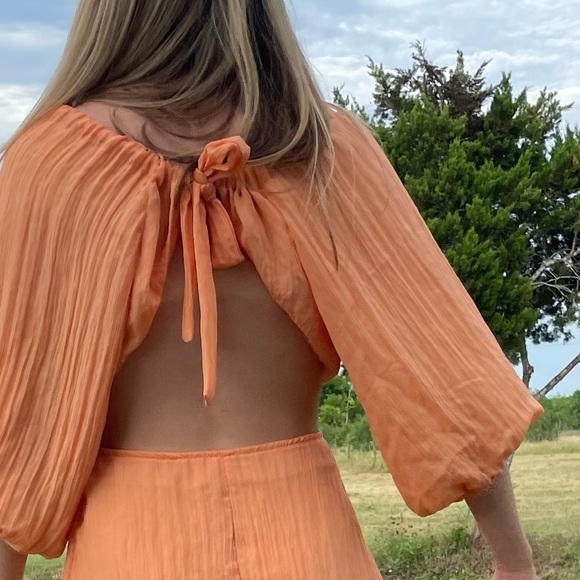 VICI Dolls Orange Kaiga Blackless Short Plisse Dress - Picture 2 of 11